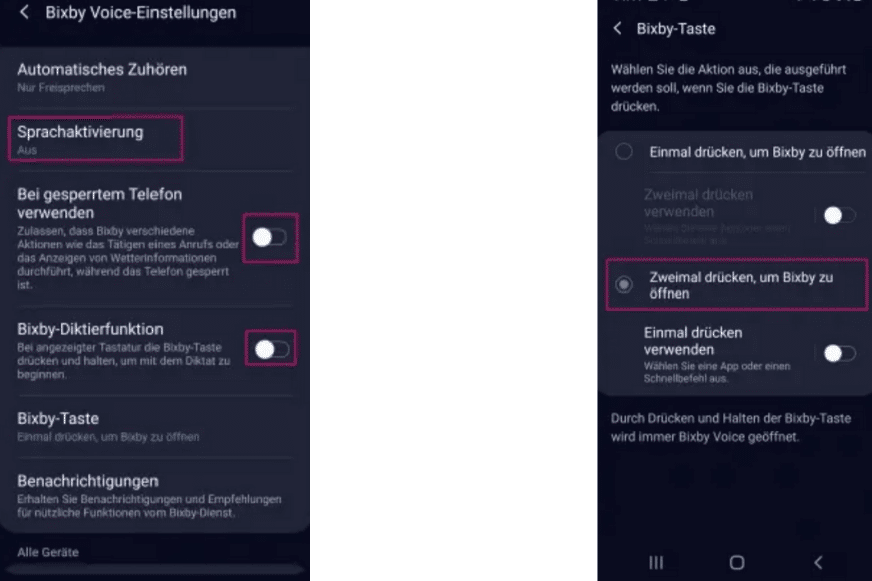 Die benötigten Handy-Einstellungen im Smartphone sind zu sehen 